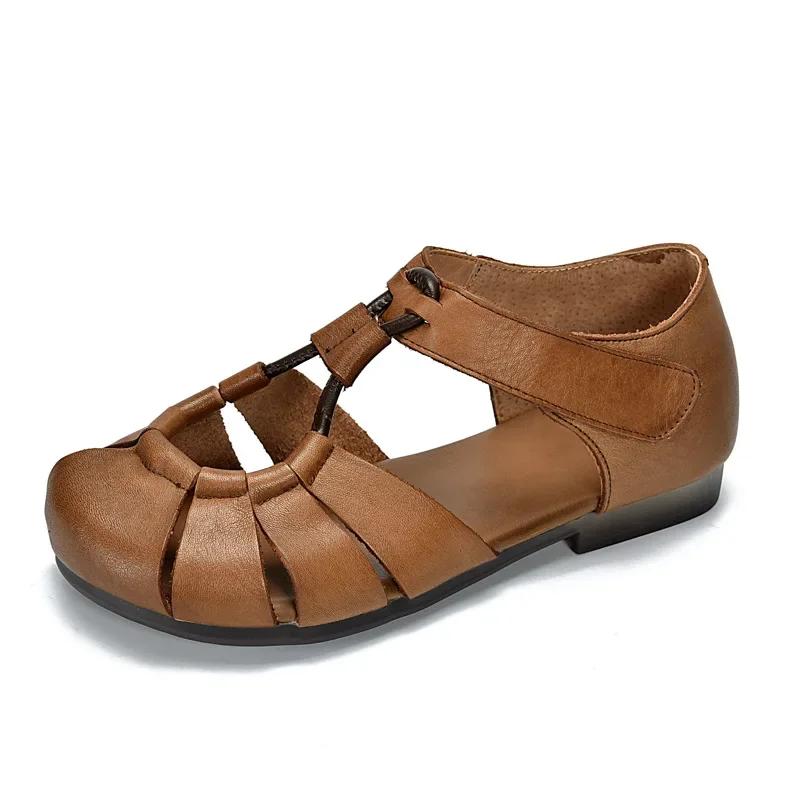 

Модні нові жіночі туфлі 2024 року Жіночі босоніжки із закритим носом Літні повсякденні босоніжки Жіночі босоніжки з круглим носком М’яка підошва Порожниста плоска підошва Жіноче взуття 40 хакі