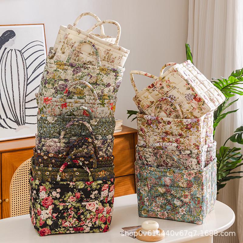Portable Floral Foldable Storage Basket for Home Textiles and Underwear Organizer