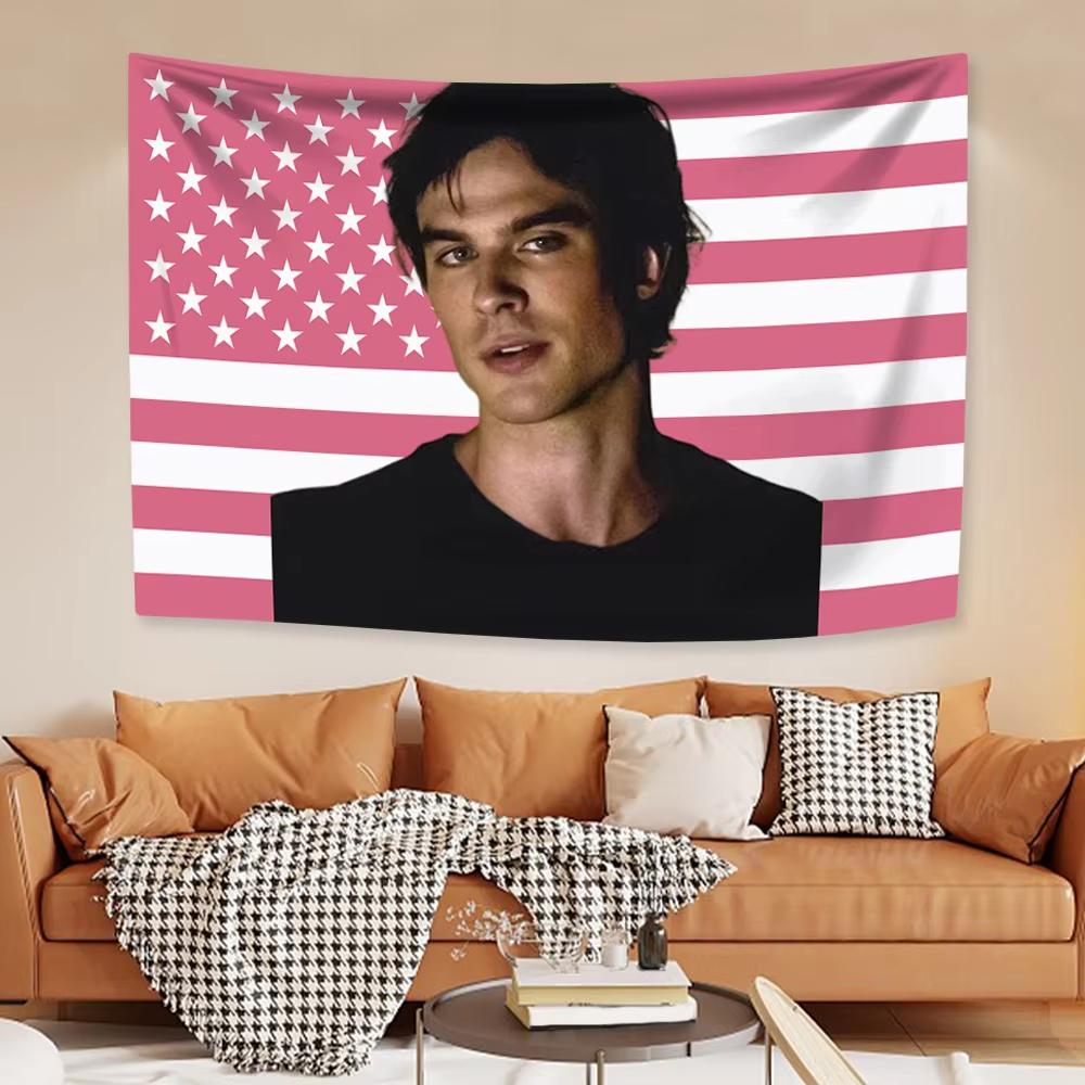 Ian Somerhalder American Flag Tapestry Classic TV Poster Damon Salvatore Decor Aesthetic Bedroom Backdrop Party Wall Hanging