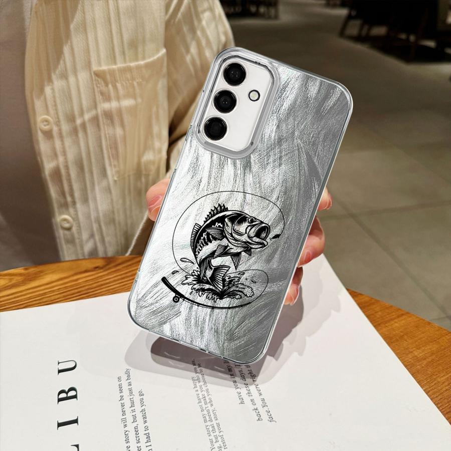Phone Case for Samsung Galaxy A51 A52 A33 A34 A55 A24 A21s A23 A26 A13 A14 A35 A36 A15 A16 Soft Cover Line Fishing Man