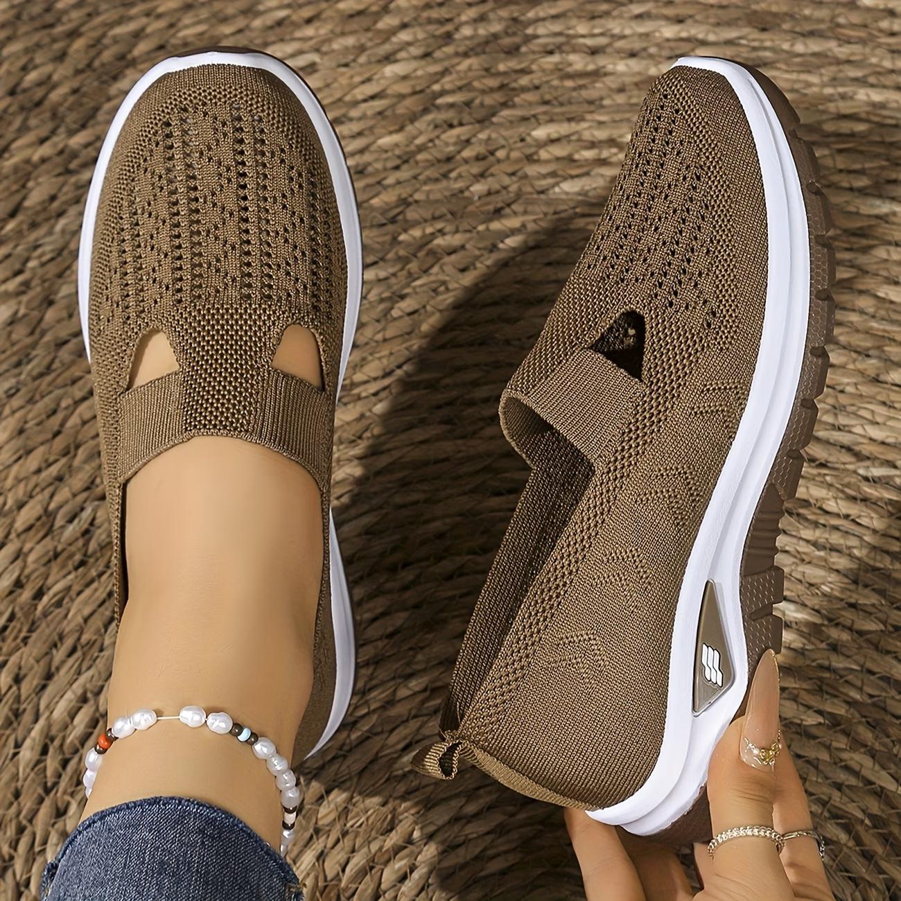 Atmungsaktive Mesh-Slip-On-Flachsportschuhe für Damen, Leichte und Bequeme Freizeitschuhe, Geeignet für Parks, Sommerurlaube, Damenschuhe 36 braun