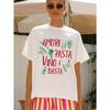 Sommer Frühling Weiß mit Illustrationen Italienische Mode Damen Lässiges Rundhals Kurzarm T-Shirt Italienischer Druck Oberteil Kleidung