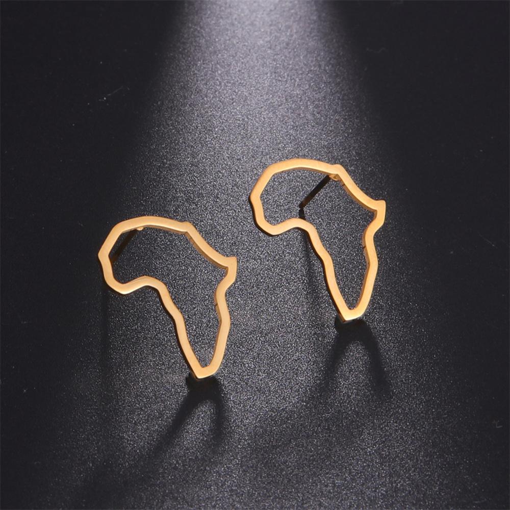 My Shape Mini Afrika Herz Ohrstecker für Damen Mädchen Goldfarbe Edelstahl Hohl Afrikakarte Stecker Ohrring Modeschmuck