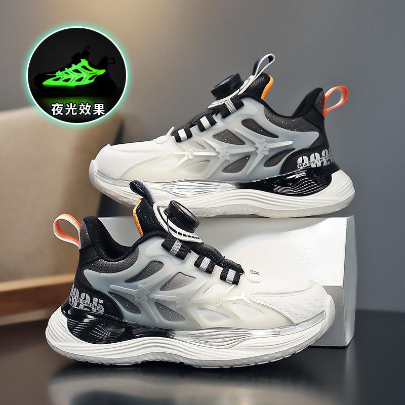 

Кожаные кроссовки для мальчиков 2025 весна и осень новинка, детские кроссовки-папы на застежке-крутилке, сетчатые дышащие беговые кроссовки для детей среднего и старшего возраста, модные 31