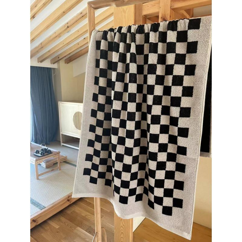 Retro Color Matching Long-Staple Cotton Skin-Friendly Towel Checkerboard Plaid Face Bath Towels Soft Absorbent Face Towel
