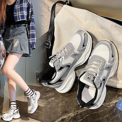 European and American Dad Shoes Women's Shoes 2025 New Spring Mesh Shoes Breathable Screen Name Explosion Thick-soled White Shoes Sports Shoes