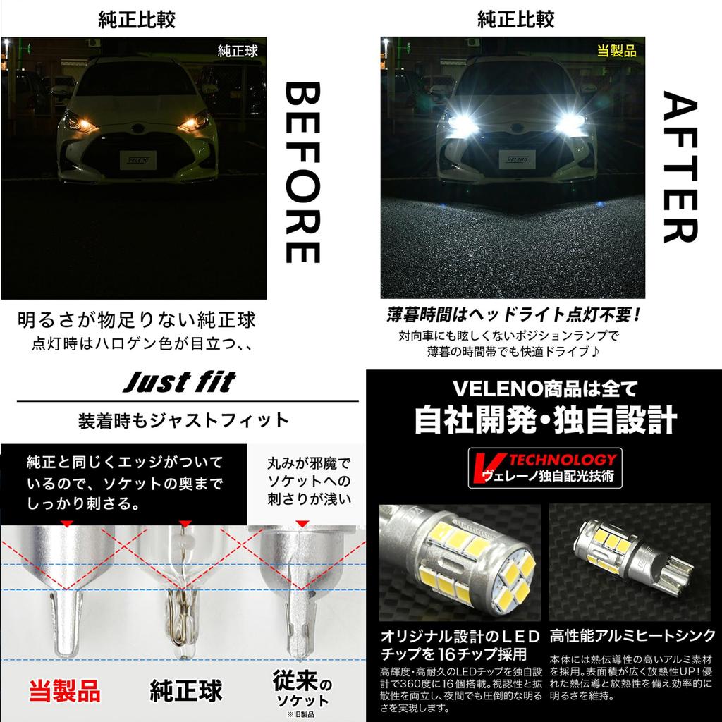 VELENO T10 LED Position Super Hybrid Vehicle 2 Vehicle Inspection 12V Vehicle Use Lamp/Interior Lamp, 1050lm, Bright, White, 7000k, Compatible, Bulbs,