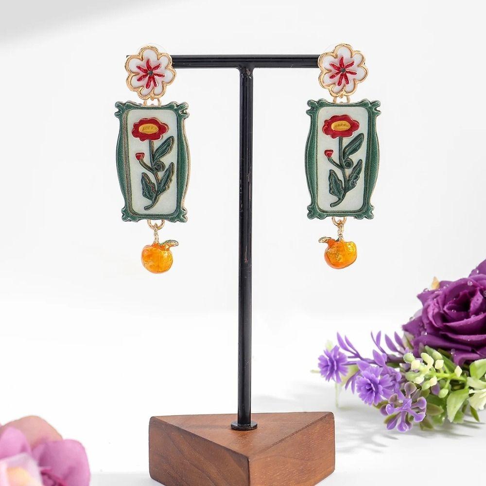 Charm Enamel Flower Dangle Earrings Painting Bohemian Dangle Earring  Gift