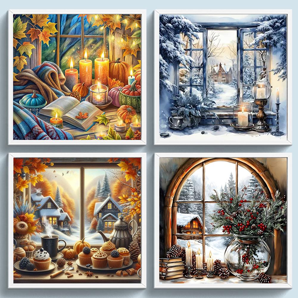 Full Embroidery Eco-cotton Thread 11CT Printed Window Scenery Cross Stitch Kit