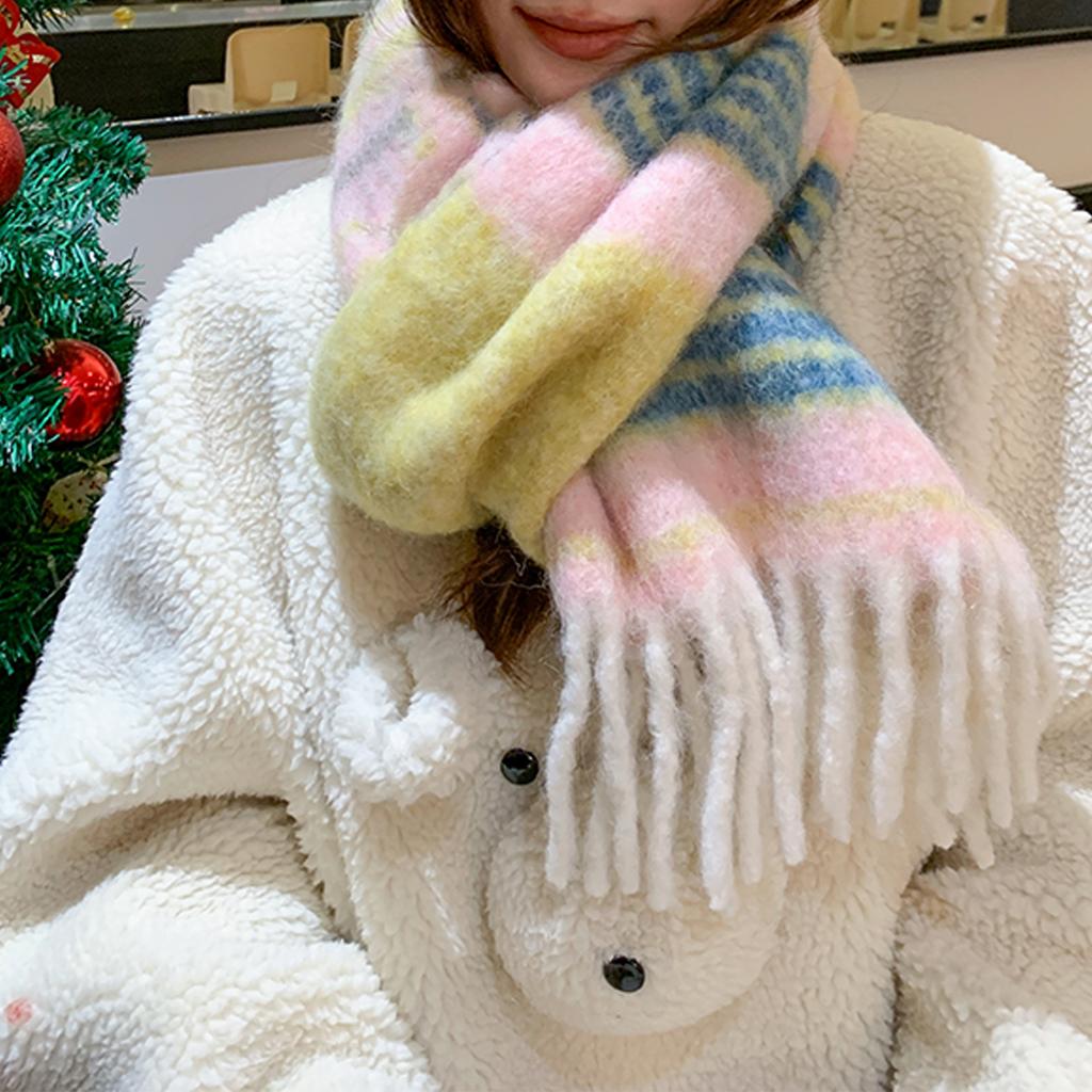 Designer 20 wool-blend Saturn striped scarf winter women's thickened imitation cashmere plaid scarf