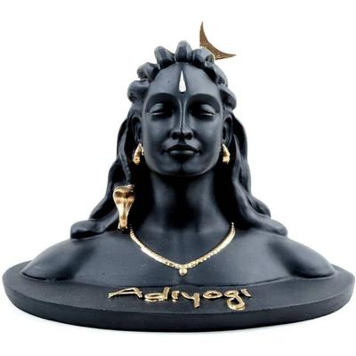 Estátua de Adiyogi Shiva para decoração de casa, escritório e carro, peça decorativa, peça decorativa - 13 cm  (Poliresina, Preto, Dourado)