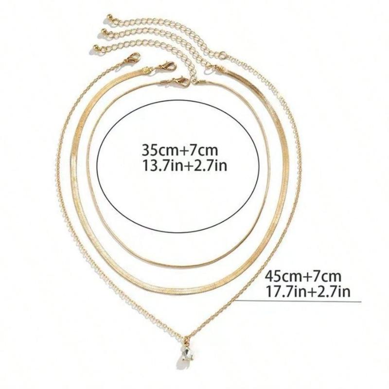 3pcs Women Fashion Necklace Set, Teardrop Crystal Pendant Necklace, Choker Necklace, Casual Daily Wear