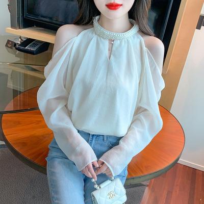 2023 Summer French Long Sleeve Sexy Blouse Autumn Chiffon Top For Women Sunscreen Tops Female Blouse Blusas Elegant  27885