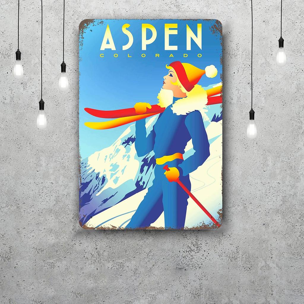 ski Classic Poster Rusty Metal Plaque Retro Decorative Plate Bar Man Cave Garage Club Metal Sign Wall Decoration