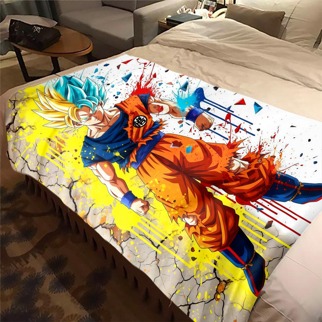 1 szt. Koc flanelowy z nadrukiem Son Goku, Wysokiej jakości, Na wszystkie pory roku, Wystrój domu, Ciepło i komfort, Idealny na prezenty świąteczne