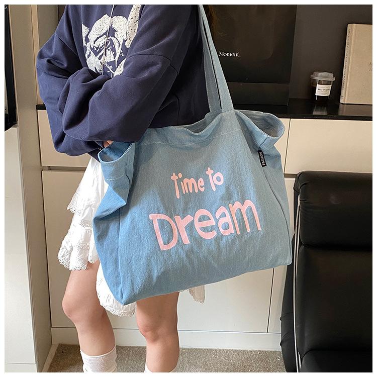 

Ручная холщовая сумка для покупок, универсальная сумка, студенческая сумка через плечо для поездок на работу светло-синий