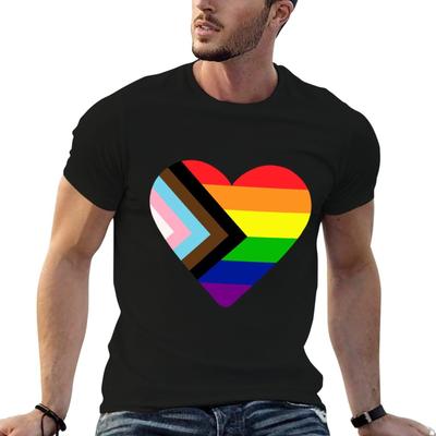 Progress Pride Flag Heart T-Shirt T Shirts for Man Pack Cotton T Shirts for Man Graphic Tees T