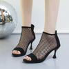 Summer New Fish Mouth Rear Zipper High Heel Sandals Fashion Large Size Net Cool Boots