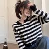 Knitted Cardigan Sweater Women Small O Neck Sweater Versatile 2023 Spring Long Sleeve Lazy Stripe Sweater Cardigan Female Top