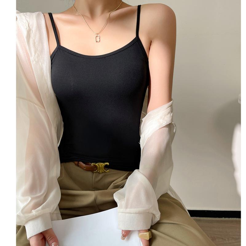 Modal Schwarzes Camisole Damen Sommer Dünner Anzug mit Modischem und Sexy Ärmellosem Oberteil, das Außen getragen werden kann