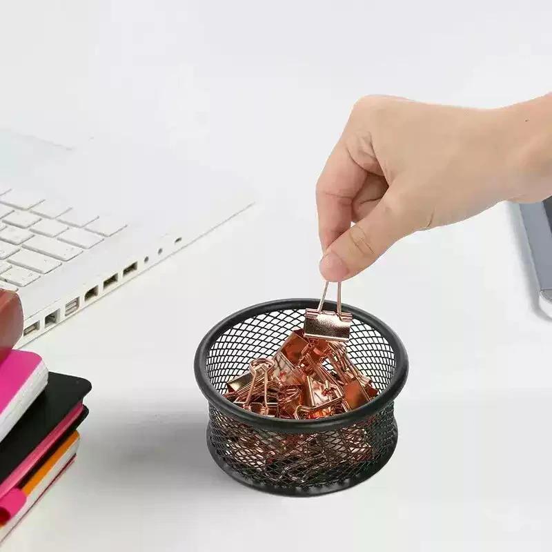 Circular Metal Paper Clip Dispenser Desk Paperclip Organiser Storage Box Push Pin Container For Office School Supplies