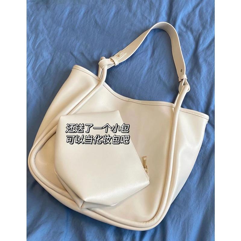 

Large-capacity soft leather tote bag, early autumn new commuter child and mother bag, macaron color, college student class shoulder bag women білий
