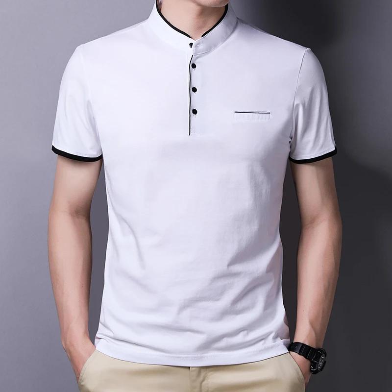 Men's Casual and Fashionable Solid Color Short Sleeved Stand Up Collar T-shirt Summer Versatile and Comfortable Top