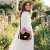 Plaid Flower Drawstring Crossbody Bag Korean Style Flower Handbag Canvas Shoulder Bag Student