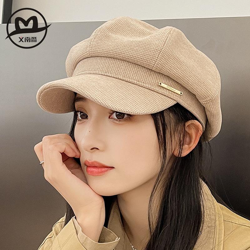 Octagonal Beret Women's Pumpkin Hat British Hat Bud Hat Black Newsboy Hat Warm Adult Wool Versatile