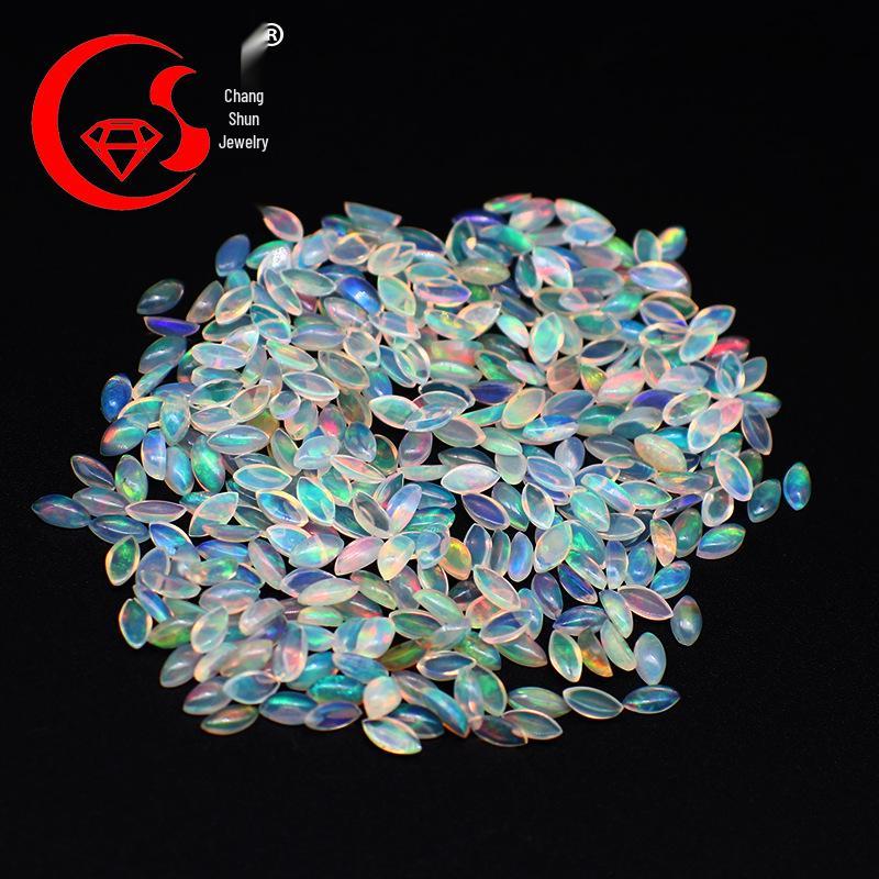 Natural Opal Cabochon Marquise Faceted Opalite Loose Stone with Strong Fire Color for Pendant or Ring Setting