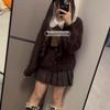 JK Uniform Plaid Skirt & Knit Cardigan Set - Brown Autumn/Winter School Style