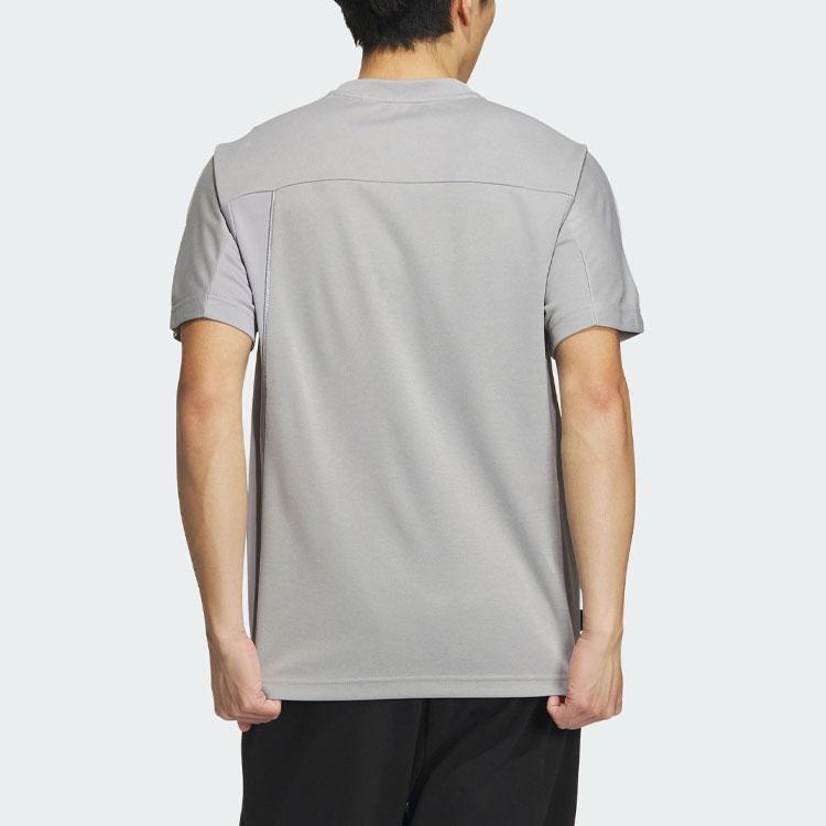 Adidas Tech Tee Logo Print Round Neck Loose Short Sleeve T-Shirt Unisex Tops Medium-Hemp-Gray IC4428