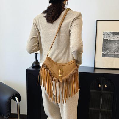 2025 Retro Casual Versatile Tassel Large Capacity Rivet Trend Grassland Mongolian Denim Shoulder Messenger Women's Bag