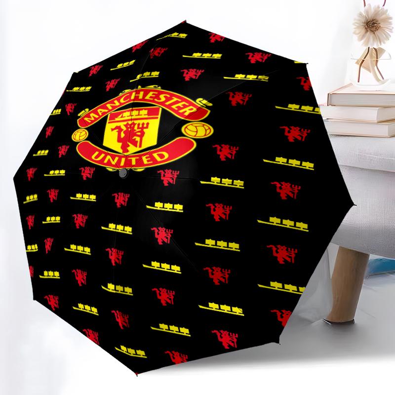 1pz Ombrello Automatico Robusto a 8 Stecche, Ombrello Manchester United Manchester City, Stampato Digitalmente, Ombrello Pieghevole per Uso Esterno in Movimento