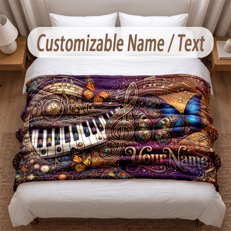 Music General Theme Soft Blanket Personalized Custom Name Text Print Warm Blanket Home Sofa Bedroom Decor