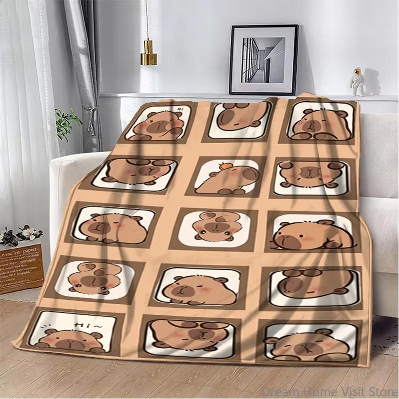 Ultra Soft Cartoon Capybara Pattern Flannel Throw Blanket Premium Plush Material For Bed Sofa Office Travel Picnic Camping