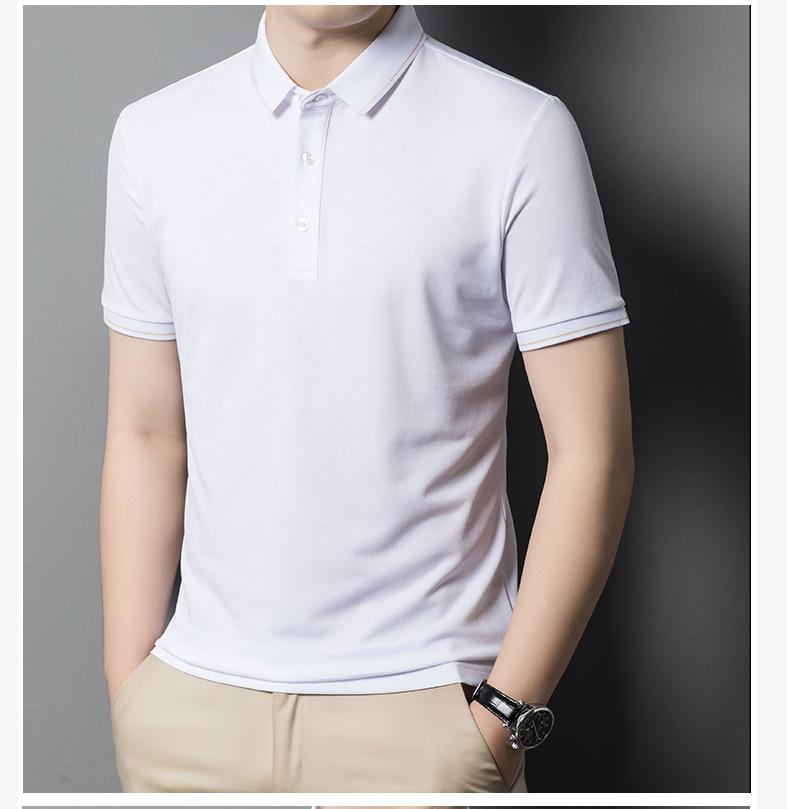 Men'S High-End Mulberry Silk Cold Short-Sleeved Polo Shirt Men'S Casual And Comfortable Solid Color Top