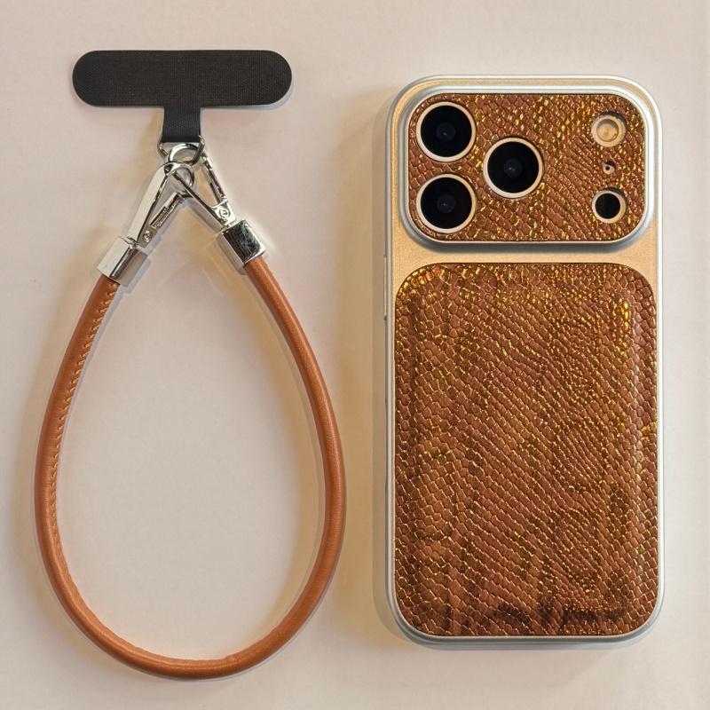 Premium Leather Strap Snakeskin Pattern Plating Case for iPhone 17 16 15 14 Pro Max Shockproof Armor Business Glossy Phone Cover