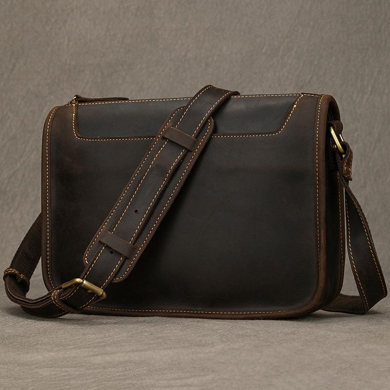 Men's Retro Leather Shoulder Bag, Crazy Horse Leather Crossbody Bag, Cowhide Men's Bag