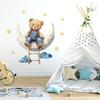 Cartoon Teddy Bear Sitting On Moon Self Adhesive Wall Stickers for Kids Room Nursery Baby Bedroom Decoration Decals