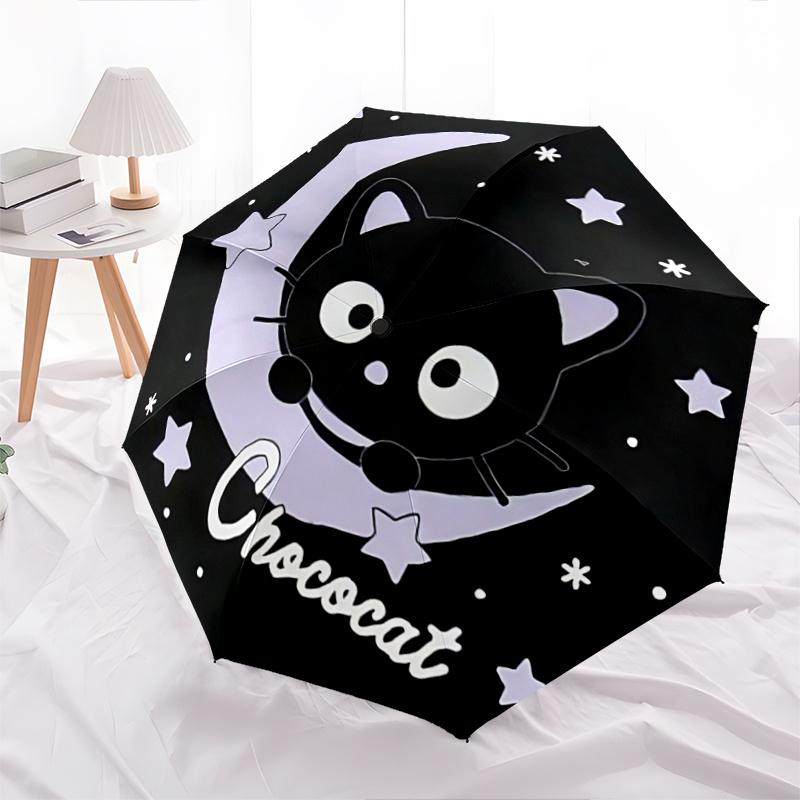 

1pc Chococat Moon and Stars Design Automatic Open/Closed Umbrella with Foldable Design, 8-Rib Iron Frame Outdoor Umbrella, Perfect Gift for Fans, Trav