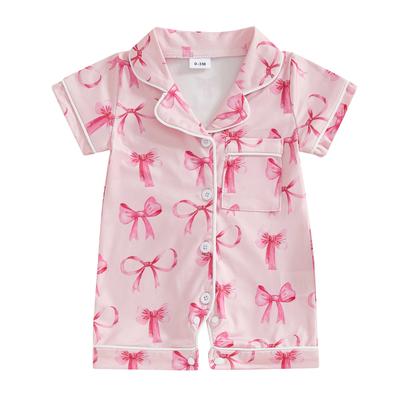 Sommer-Strampler für Babymädchen, kurzärmelig, mit Reverskragen, Erdbeer-/Herz-Print, Jumpsuit, Säuglingspyjama