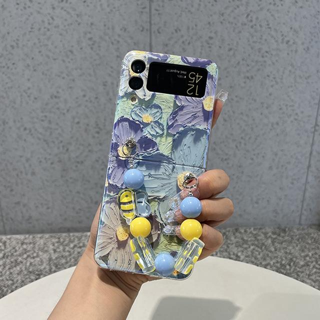 

Милый чехол для телефона с изображением улыбки и цветка для Samsung Galaxy Z Flip 3 4 5g, задняя крышка с портативным 3D браслетом с пчелиной бабочкой For Samsung Z Flip 3
