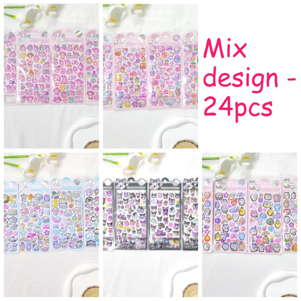 4 Pcs 3D Crystal Glow Stickers - Mix Sanrio Capybara Kuromi Decals Ideal for DIY Handbook Journal & Decor Gifts