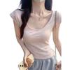 Low U-neck Front Shoulder Pink Short-sleeved T-shirt Women's Summer Sweet and Spicy Pure Desire Wind Slim and Thin Bottomed Shirt Top