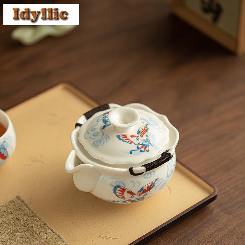 210ml Hand Painted Butterfly Hand Grab Teapot Boutique Tea Infuser Pot Tea Maker Kettle With Strainer Tea Ceremony Collection