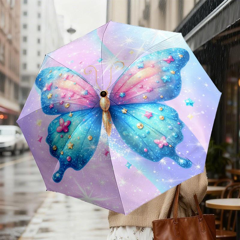 1pc Butterfly Sparkle Pattern Umbrella Design Automatic Opening and Closing Umbrella, High-quality Travel Umbrella,  C1128169