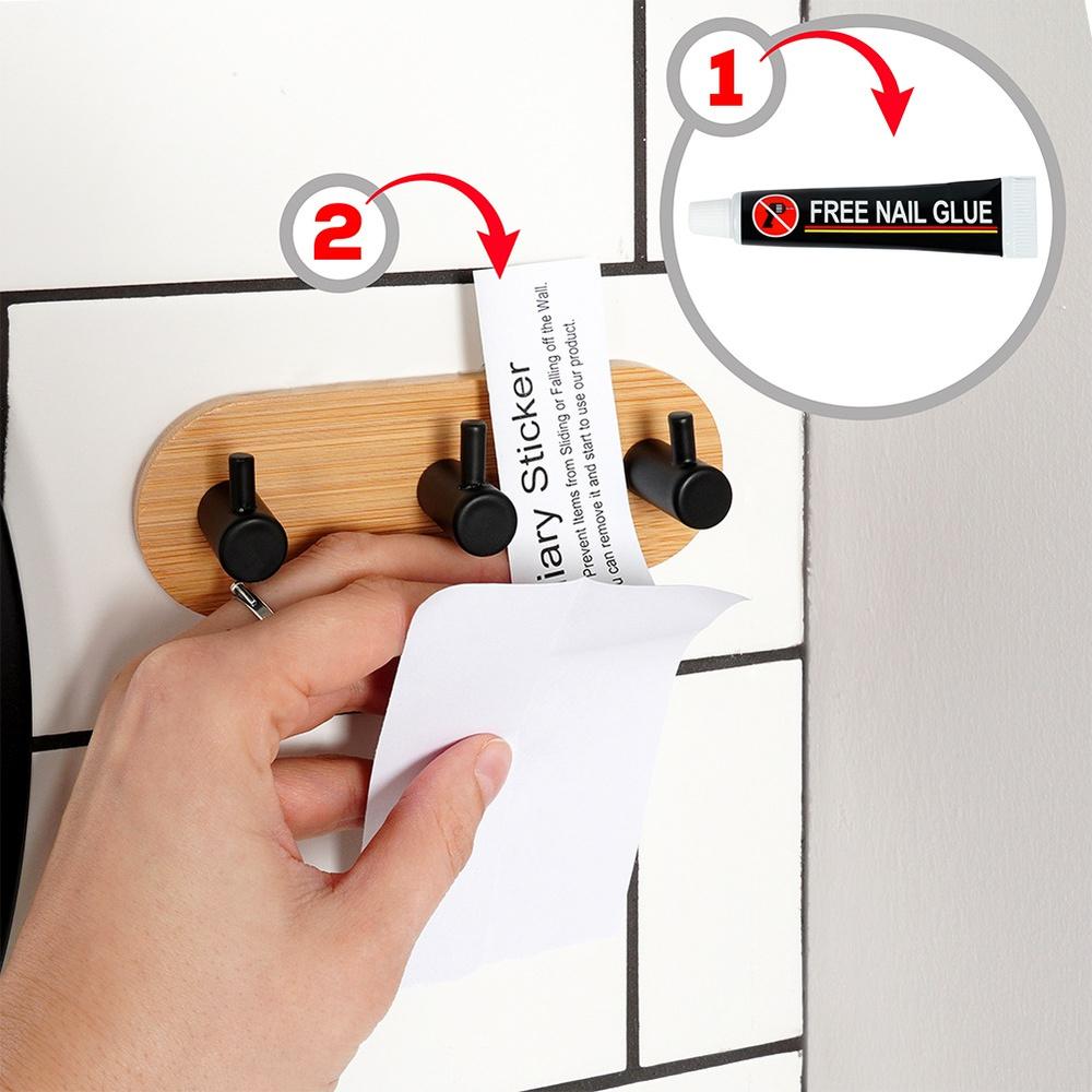 Bamboo Hook Metal Self-Adhesive Towel Rack Bathroom Cloth