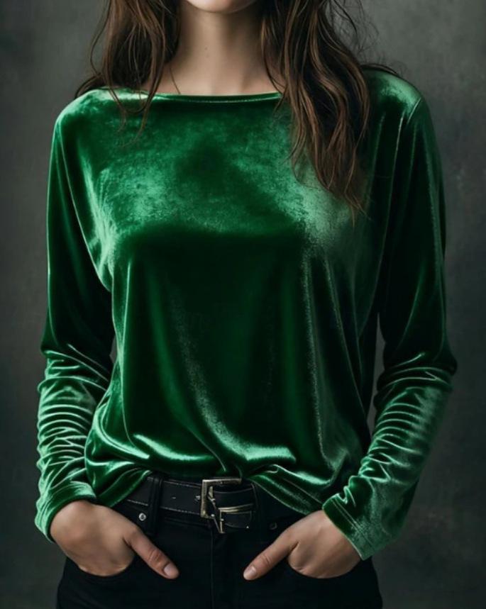 Spring 2026 Elegant Velvet Round Neck Women's Top