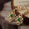 Court style emerald diamond earrings women's niche design lace hollow high-end earrings retro atmosphere elegant